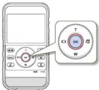 Diagram showing a mobile phone with control buttons labeled T, OK, and W, highlighting a specific function.