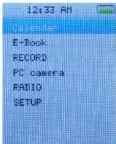 12:33 AM Calendar E-Book RECORD PC camera RADIO SETUP