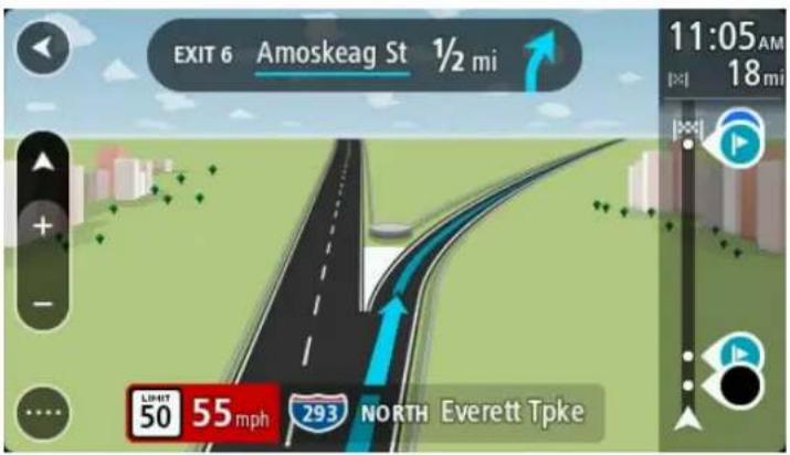 EXIT 6 Amoskeag St 1/2 mi 11:05 AM 18 mi 50 55 mph 293 NORTH Everett Tpke