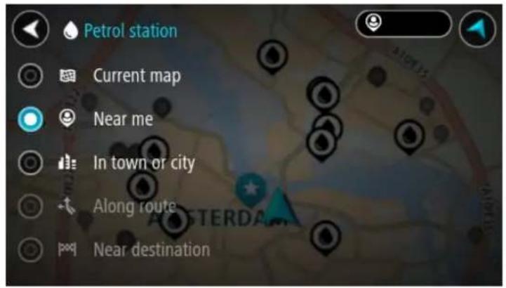 Petrol station Current map Near me In town or city Along route Near destination