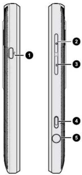 Technical diagram of a device with labeled parts, showing front and side views with numbered annotations.