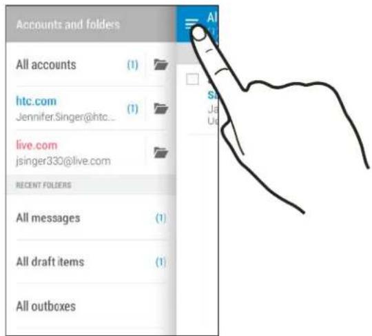 Accounts and folders All accounts (1) htc.com (1) Jennifer.Singer@htc... live.com jsinger330@live.com RECENT FOLDERS All messages (1) All draft items (1) All outboxes