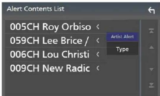 Alert Contents List 005CH Roy Orbiso < 059CH Lee Brice / 006CH Lou Christi < 009CH New Radic < Artist Alert Type