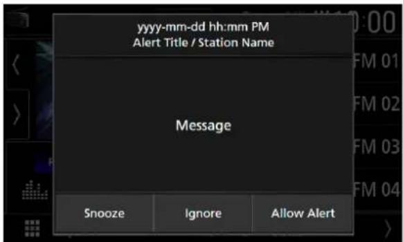 yyyy-mm-dd hh:mm PM Alert Title / Station Name Message Snooze Ignore Allow Alert