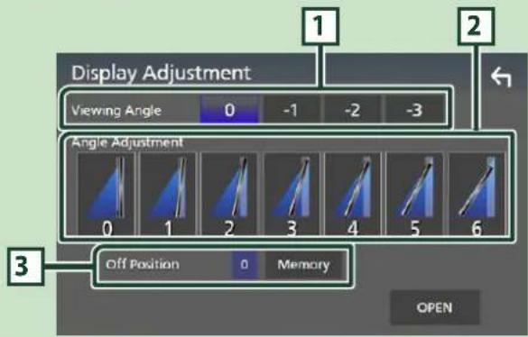 Display Adjustment Viewing Angle 0 -1 -2 -3 Angle Adjustment 0 1 2 3 4 5 6 Off Position 0 Memory OPEN