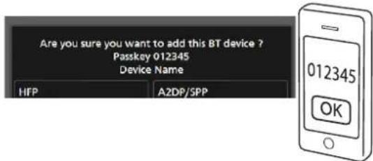 Are you sure you want to add this BT device ? Passkey 012345 Device Name HFP A2DP/SPP 012345 OK