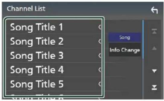 Channel List Song Title 1 Song Title 2 Song Title 3 Song Title 4 Song Title 5 Song Info Change