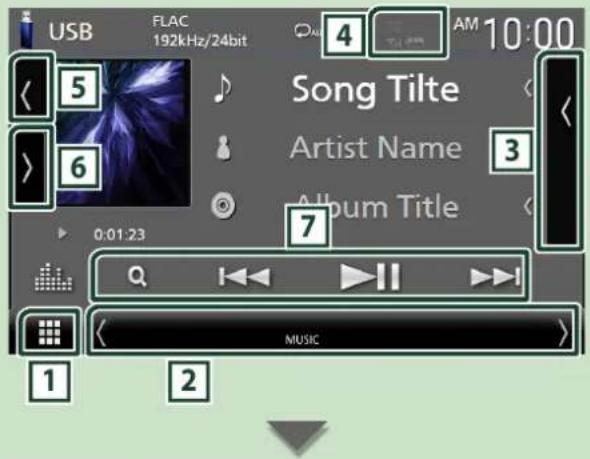 USB FLAC 192kHz/24bit 4 AM 10:00 5 Song Tilte Artist Name 3 6 Album Title 7 0:01:23 Q MUSIC