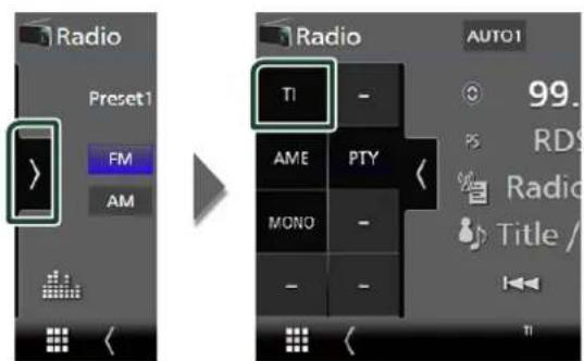 Radio Preset1 FM AM Radio TI AME PTY MONO - - AUTO1 99. RDS Radio Title / TI
