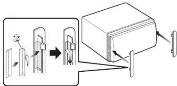 Diagram illustrating a mechanical assembly process with labeled components and directional arrows indicating motion or movement.