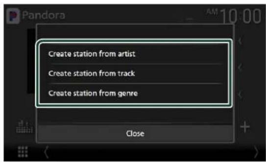 Create station from artist Create station from track Create station from genre Close