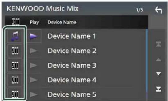 KENWOOD Music Mix 1/5 Play Device Name Device Name 1 Device Name 2 Device Name 3 Device Name 4 Device Name 5