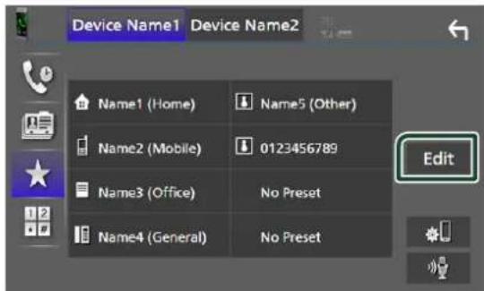 Device Name1 Device Name2 Name1 (Home) Name5 (Other) Name2 (Mobile) 0123456789 Name3 (Office) No Preset Name4 (General) No Preset Edit