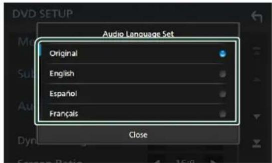 DVD SETUP Audio Language Set Original English Español Français Close