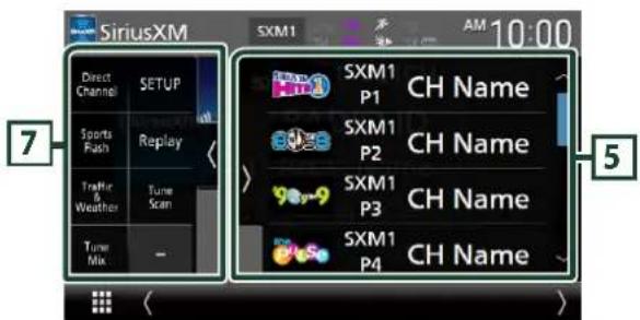 SiriusXM Direct Channel SETUP Sports Flash Replay Traffic Weather Tune Scan Tune Mix SXM1 AM 10:00 SXM1 P1 CH Name SXM1 P2 CH Name SXM1 P3 CH Name SXM1 P4 CH Name