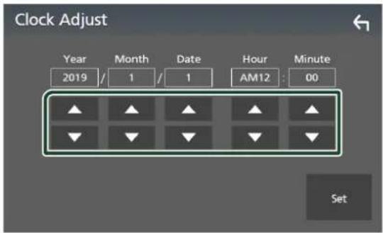 Clock Adjust Year Month Date Hour Minute 2019 / 1 / 1 AM12 : 00 Set
