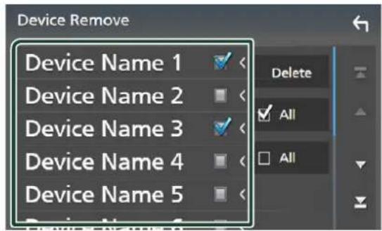 Device Remove Device Name 1 Device Name 2 Device Name 3 Device Name 4 Device Name 5 Delete All All
