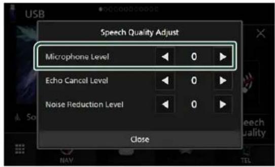 Speech Quality Adjust Microphone Level 0 Echo Cancel Level 0 Noise Reduction Level 0 Close