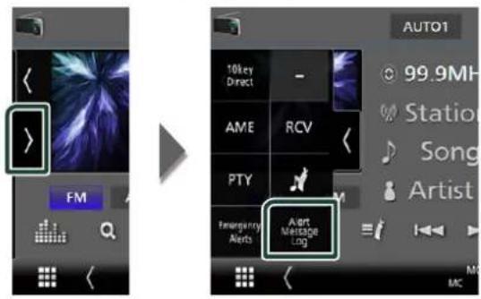 < > FM 10key Direct AME RCV PTY Emergency Alerts Alert Message Log AUTO1 99.9MH Station Song Artist MC