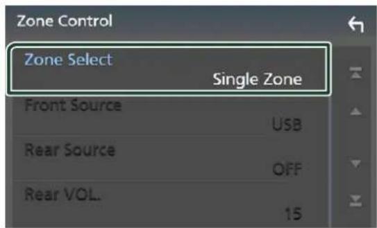 Zone Control Zone Select Single Zone Front Source USB Rear Source OFF Rear VOL. 15