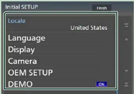 Initial SETUP Finish Locale United States Language Display Camera OEM SETUP DEMO ON