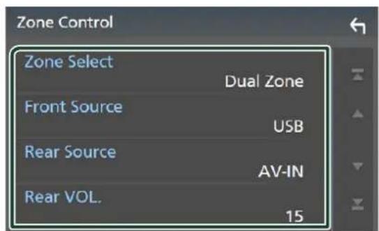 Zone Control Zone Select Dual Zone Front Source USB Rear Source AV-IN Rear VOL. 15