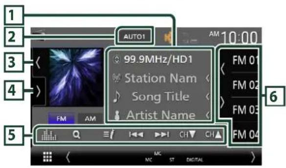 1 2 3 4 5 AUTO1 99.9MHz/HD1 Station Nam Song Title Artist Name FM 01 FM 02 FM 03 FM 04 6 MC ST DIGITAL