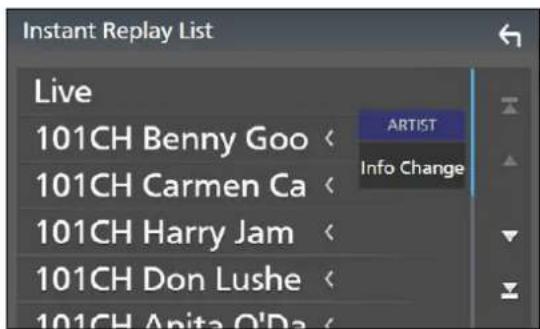 Instant Replay List Live 101CH Benny Goo < 101CH Carmen Ca < 101CH Harry Jam < 101CH Don Lushe < 101CH Anita O'Da < ARTIST Info Change