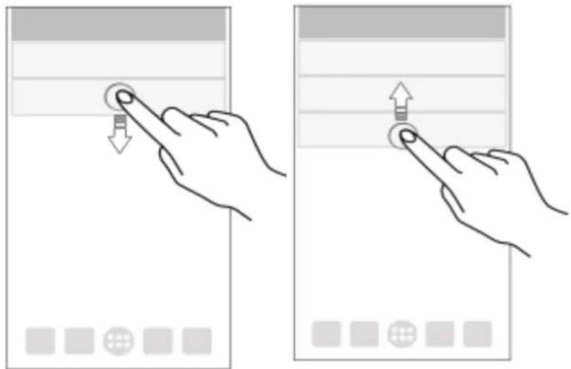 Diagram showing two-step UI control: one with finger pressing a button, the other with mouse click and up arrow on screen.