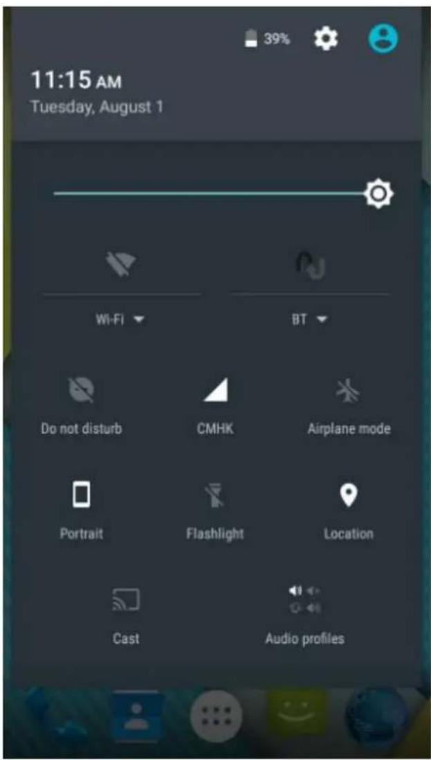 11:15 AM Tuesday, August 1 Wi-Fi BT Do not disturb CMHK Airplane mode Portrait Flashlight Location Cast Audio profiles