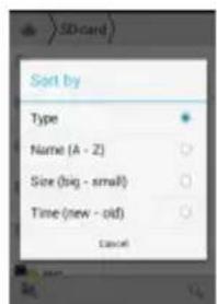 Sort by Type Name (A - 2) Size (big - small) Time (new - old) Cancel