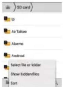 SD card tp Air/Talies Alerts Android Select file or folder Show hidden files Sort