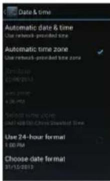 Date & time Automatic date & time Use network-previded time Automatic time zone Use network-previded time zone Time zone 01/08/2013 Time zone 01/08/2013 Time zone 01/08/2013 Time zone 01/08/2013 Time zone 01/08/2013 Time zone 01/08/2013 Time zone 01/08/2013 Time zone 01/08/2013 Use 24-hour format 1:00 PM Choose date format 01/15/2013
