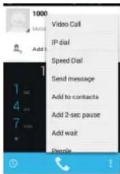 1000 Video Call IP dial Speed Dial Send message Add to contacts Add 2-sec pause Add wait People