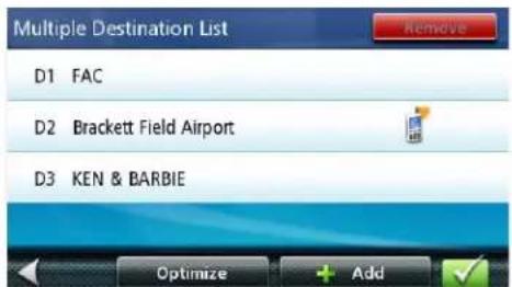 Multiple Destination List D1 FAC D2 Brackett Field Airport D3 KEN & BARBIE Optimize + Add