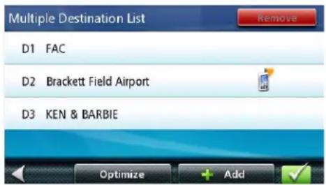 Multiple Destination List D1 FAC D2 Brackett Field Airport D3 KEN & BARBIE Optimize Add