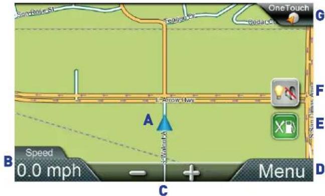 SanRolo St Teando C OneTouch G CedarCo E-Arrow Hwy A Speed 0.0 mph - + Menu D B C