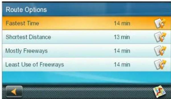 Route Options Fastest Time 14 min Shortest Distance 13 min Mostly Freeways 14 min Least Use of Freeways 14 min