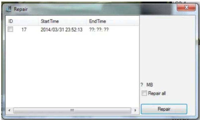 Repair ID Start Time End Time 17 2014/03/31 23:52:13 ??: ??: ?? ? ? MB Repair all Repair