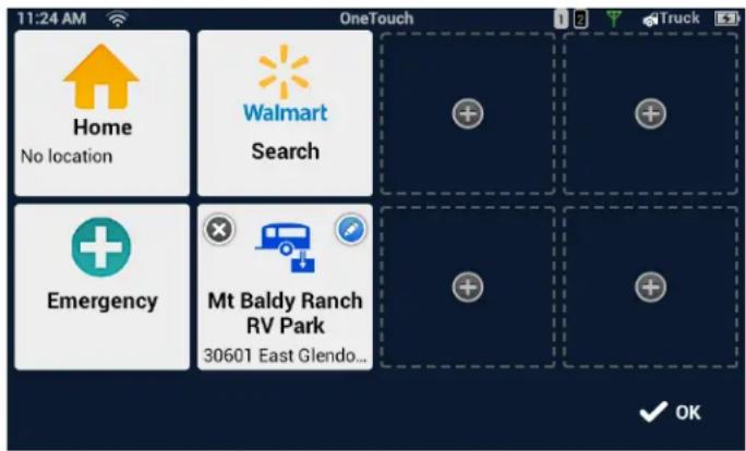 11:24 AM Home No location Walmart Search Emergency Mt Baldy Ranch RV Park 30601 East Glendo... OneTouch Truck OK
