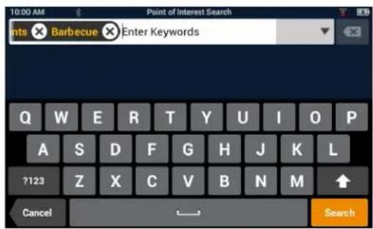10:00 AM Point of Interest Search nts × Barbecue × Enter Keywords Q W E R T Y U I O P A S D F G H J K L ?123 Z X C V B N M ↑ Cancel Search