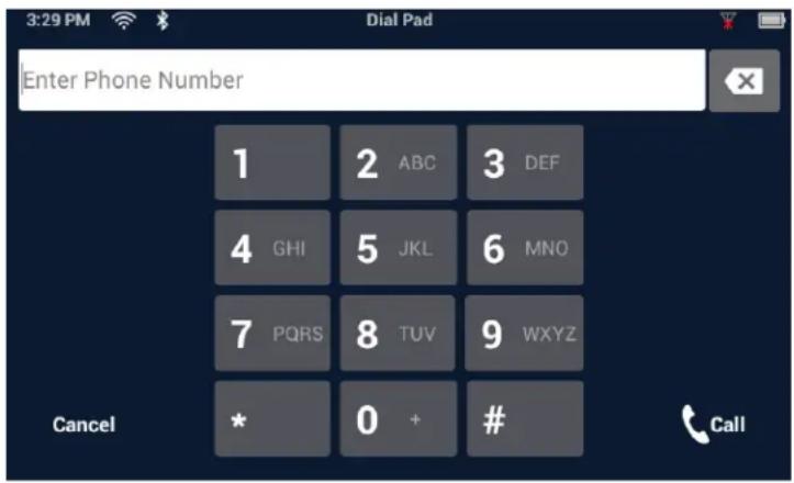 3:29 PM Dial Pad Enter Phone Number 1 ABC DEF 4 GHI 5 JKL 6 MNO 7 PQRS 8 TUV 9 WXYZ Cancel * 0 + # Call
