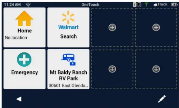 11:24 AM Home No location Walmart Search Emergency Mt Baldy Ranch RV Park 30601 East Glendo... OneTouch Truck