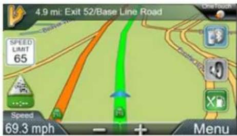 4.9 mi: Exit 52/Base Line Road Speed LIMIT 65 Speed 69.3 mph Menu