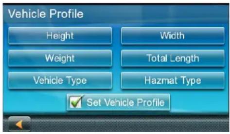 Vehicle Profile Height Weight Vehicle Type Width Total Length Hazmat Type Set Vehicle Profile