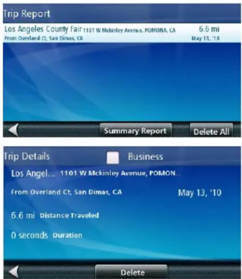 Trip Report Los Angeles County Fair 1101 W. McKinley Avenue, POMONA, CA 6.6 mi From Overland Ct, San Dimas, CA May 13, '10 Summary Report Delete All Trip Details Business Los Angel... 1101 W. McKinley Avenue, POMON... From Overland Ct, San Dimas, CA May 13, '10 6.6 mi Distance Traveled 0 seconds Duration Delete