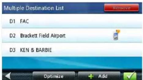 Multiple Destination List D1 FAC D2 Brackett Field Airport D3 KEN & BARBIE Optimize + Add