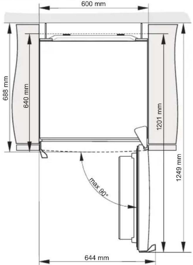 600 mm 688 mm 640 mm 1201 mm 1249 mm max 90° 644 mm