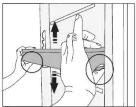 Diagram illustrating hand positioning and movement of a tool, with arrows indicating direction and magnified views highlighting movement zones.
