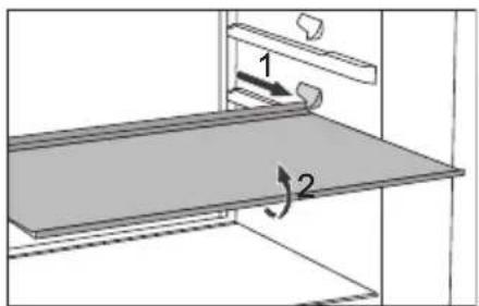 Diagram showing a mechanical assembly with labeled components and directional arrows indicating motion or force
